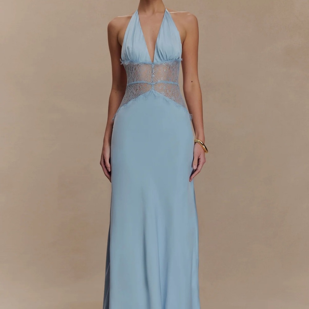 Meshki Lace And Satin Maxi Dress - Cornflower Blue